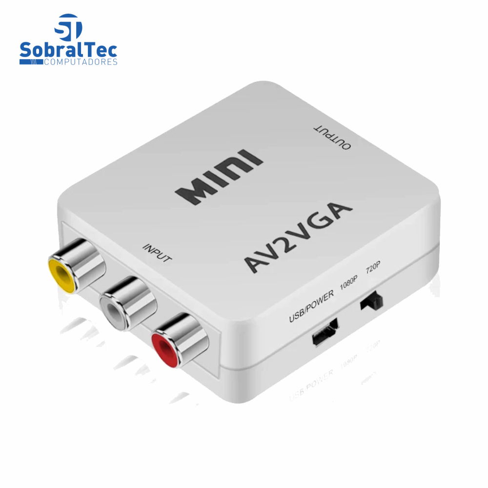 Mini Conversor De Vídeo Av Para Vga Com Áudio 3.5Mm Hd 720p 1080p Kebidu J-03-02